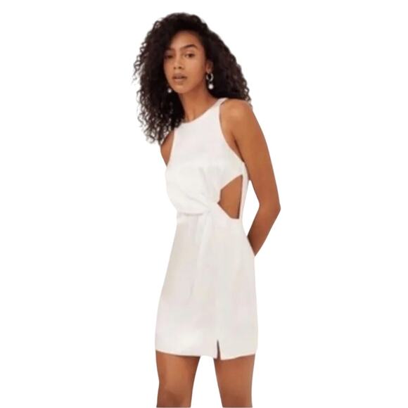 For Love & Lemons Lucy White Satin Sleeveless Mini Dress Size L NEW 3639 - Picture 2 of 11
